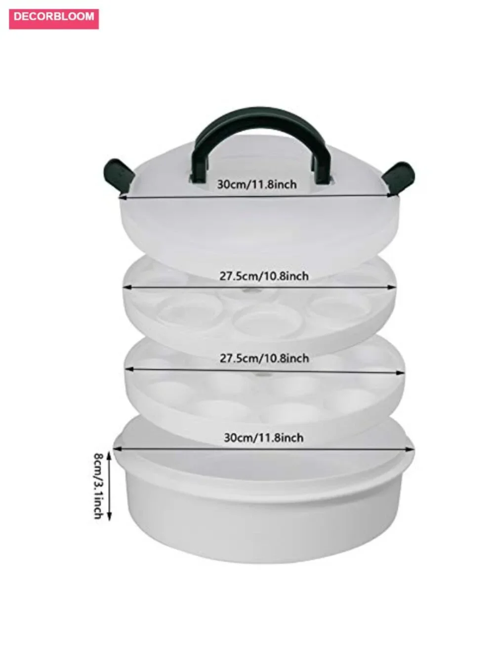 Round PP Food Storage Carrier with Lid, Tray, Handles
